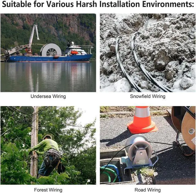 Alt view image 5 of 5 - 165ft/50m OD-5mm Industrial TPU OM3 Fiber LC to LC Outdoor Armored Fiber Patch Cable, Duplex Multimode Fiber Optic Cable, 40Gb 10Gb, 50/125, Uniboot LC-LC with Pulling Eye Kit Installed on one end