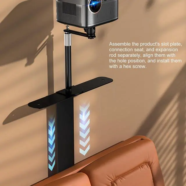 Alt view image 4 of 5 - Projector Stand Bedside Sofa Projector Mount Base, 360 Degree Adjustable Table Side Projector Bracket Holder Wall Stand, 1/4in Universal Thread, Plug in Stable Base for Home