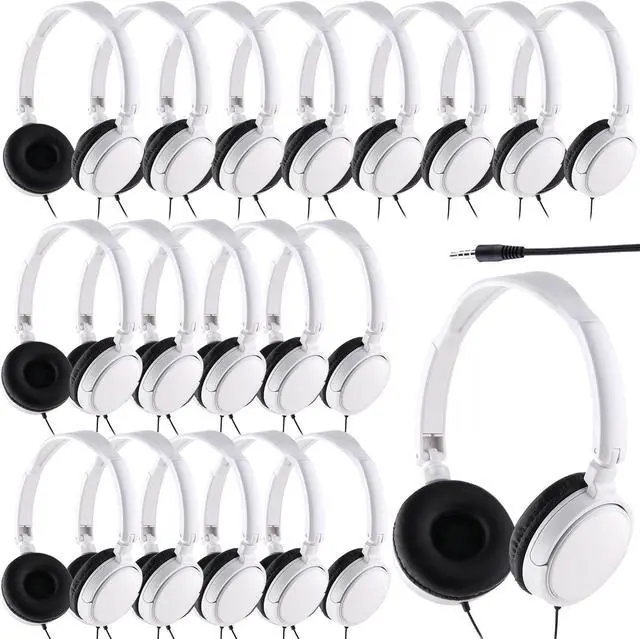 Main image of Yunsailing 18 Pack Classroom Headphones Bulk Student Wired Class Headphones Set for Kids School with Individually Wrapped Adjustable Over Ear Head Earbuds(White)