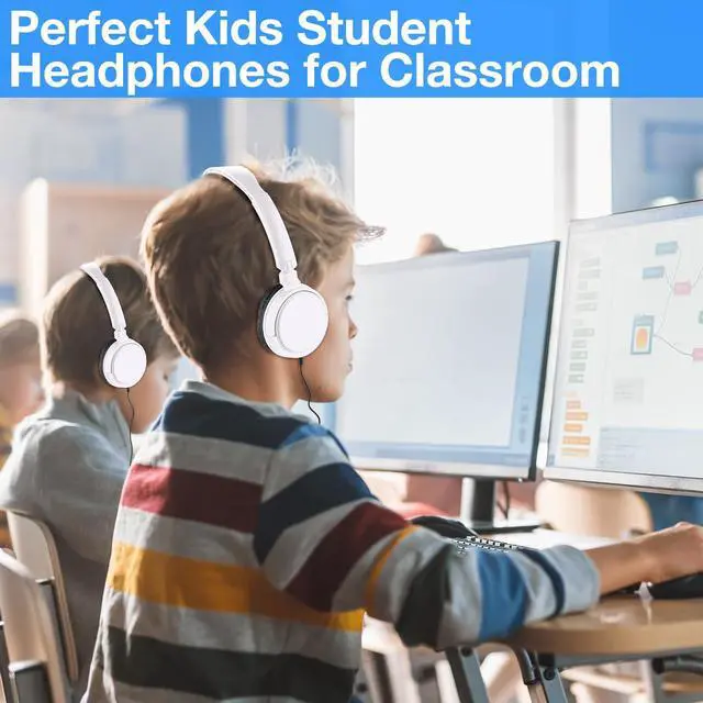 Alt view image 3 of 5 - Yunsailing 18 Pack Classroom Headphones Bulk Student Wired Class Headphones Set for Kids School with Individually Wrapped Adjustable Over Ear Head Earbuds(White)
