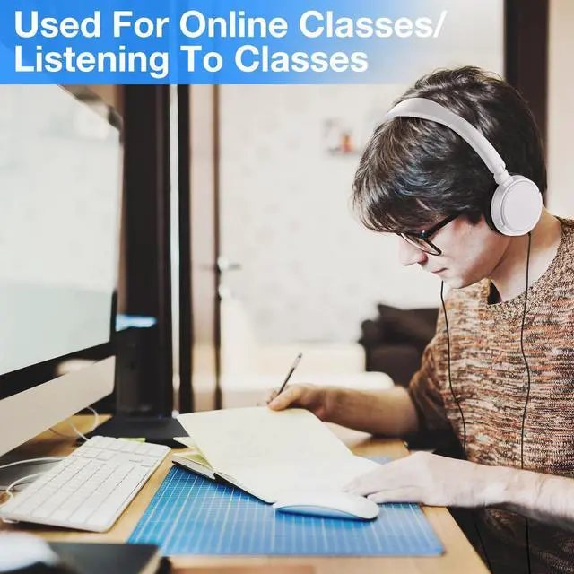 Alt view image 5 of 5 - Yunsailing 18 Pack Classroom Headphones Bulk Student Wired Class Headphones Set for Kids School with Individually Wrapped Adjustable Over Ear Head Earbuds(White)