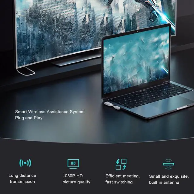 Alt view image 3 of 5 - Wireless HDMI Transmitter and Receiver, 1080P Wireless HDMI Extender, 50M Long Range, Support 5GHz Type C Interface, for Streaming Video Audio from Laptop, PC to HDTV Projector