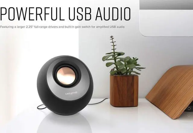 Alt view image 2 of 5 - Creative Pebble V3 Minimalistic 2.0 USB-C Desktop Speakers with USB Audio, Clear Dialog Enhancement, Bluetooth 5.0, 8W RMS with 16W Peak Power, USB-A Converter Included (Black)