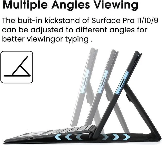 Alt view image 4 of 5 - Omnpak Microsoft Surface Pro 11/10/9 Case, Lightweight Protective, Multiple Angle, Stylus Holder, Designed for Surface 11th Edition AI 2024/Pro 9 5G 13" 2022, Compatible with Type Cover Keyboard