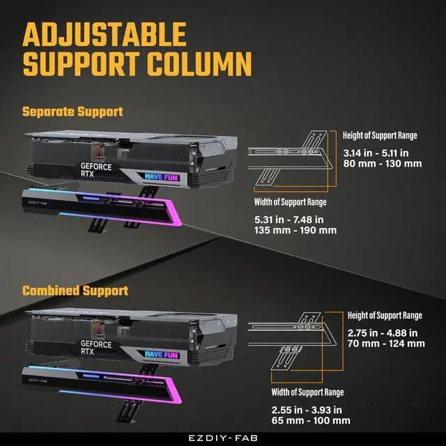 Alt view image 2 of 5 - EZDIY-FAB 5V ARGB GPU Holder Brace Graphics Card GPU Support Video Card Holder Bracket, Strenchable Structure, Video Card Sag Holder/Holster Bracket Support RX7990XTX, RTX4090, Black-341