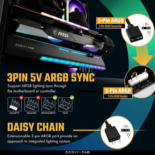 Alt view image 5 of 5 - EZDIY-FAB 5V ARGB GPU Holder Brace Graphics Card GPU Support Video Card Holder Bracket, Strenchable Structure, Video Card Sag Holder/Holster Bracket Support RX7990XTX, RTX4090, Black-341