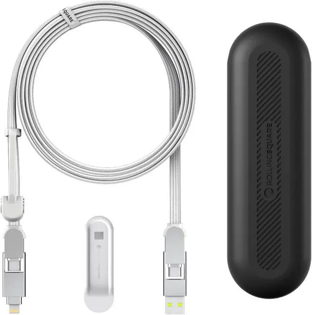 Main image of Rolling Square inCharge XL 6-in-1 Multi Charging Cable, Portable USB and USB-C Cable with 100W Ultra-Fast Charging Power, 6.5 Ft/2m, Glacier White