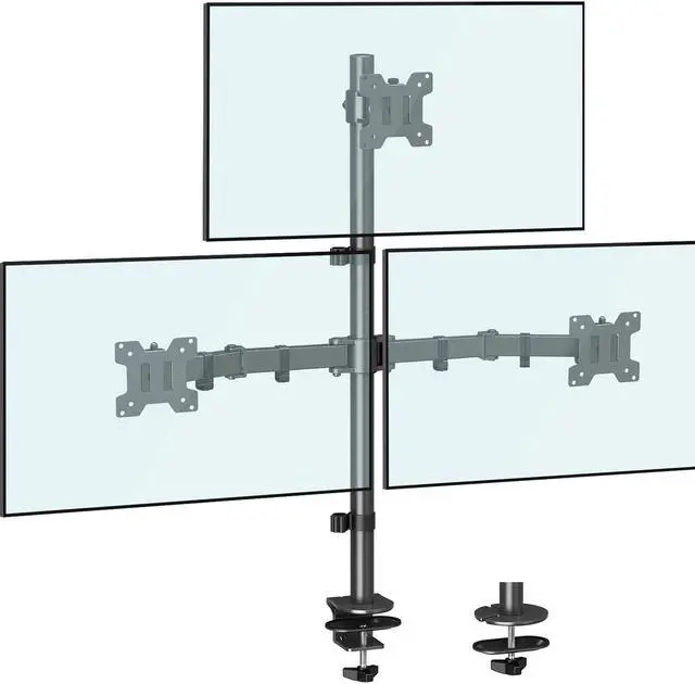 Main image of MOUNTUP Triple Monitor Stand, Height Adjustable Monitor Desk Mount Fit for Three 17 to 32 Inch Computer Screens, Stacked Monitor Arm for 3 monitors, with C-Clamp and Grommet Base,up to 17.6lbs per Arm