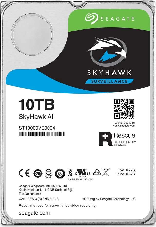 Alt view image 2 of 5 - Seagate Skyhawk AI 10TB Surveillance Internal Hard Drive HDD-3.5 Inch SATA 6Gb/s 256MB Cache for DVR NVR Security Camera System with Drive Health Management-Frustration Free Packaging (ST10000VE0004)