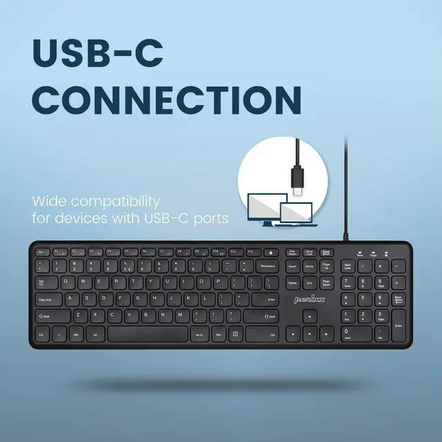 Alt view image 2 of 5 - Perixx PERIBOARD-210C Wired Full-Size USB C Keyboard with Quiet Scissor Keys - Compatible with Mac, iPad, Windows, Chromebook, Tablets, Desktop, and Laptops - Black - US English (PB-210CBUS-11729)