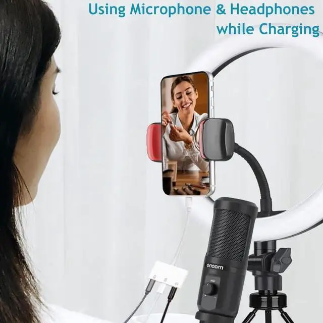 Alt view image 3 of 5 - Ceotsak iPhone Microphone Adapter for Live-Streaming Lightning to Microphone & 3.5mm Headphone Adapter with Charging Port iPhone Audio & MIC Splitter Compatible for iPhone 14 13 12 11 X