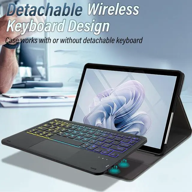 Alt view image 3 of 5 - Backlit Touchpad Keyboard Case for Microsoft Surface Go 4 (2023) / Surface Go 3 (2021) / Surface Go 2 (2020) / Surface Go (2018), 3-Zone Rainbow Backlit Wireless Keyboard with Slim Stand Cover Case