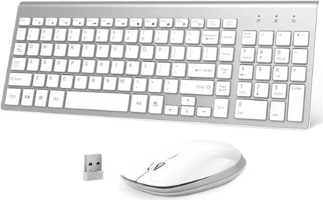 Main image of Wireless Keyboard and Mouse - FENIFOX USB Slim 2.4G Wireless Keyboard Mouse Combo Full-Size Ergonomic Compact with Number Pad for Laptop PC Computer Windows mac- Silver White