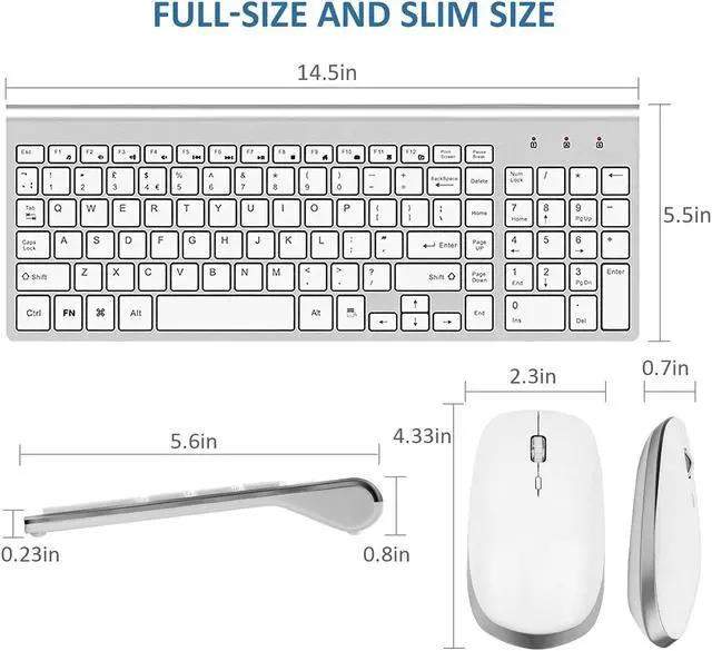 Alt view image 2 of 5 - Wireless Keyboard and Mouse - FENIFOX USB Slim 2.4G Wireless Keyboard Mouse Combo Full-Size Ergonomic Compact with Number Pad for Laptop PC Computer Windows mac- Silver White