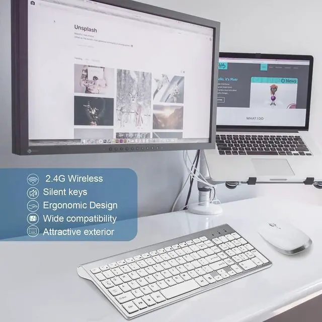 Alt view image 5 of 5 - Wireless Keyboard and Mouse - FENIFOX USB Slim 2.4G Wireless Keyboard Mouse Combo Full-Size Ergonomic Compact with Number Pad for Laptop PC Computer Windows mac- Silver White