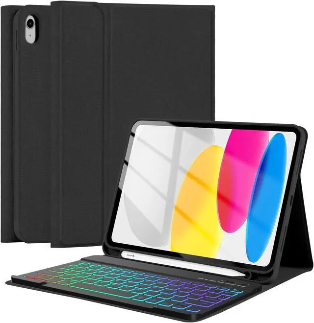 Main image of FUWANG iPad 10th Generation Case with Keyboard 10.9 inch 2022 - Detachable 7 Colors Backlit Wireless Bluetooth Folio Keyboard Case for iPad 10th Generation with Pencil Holder