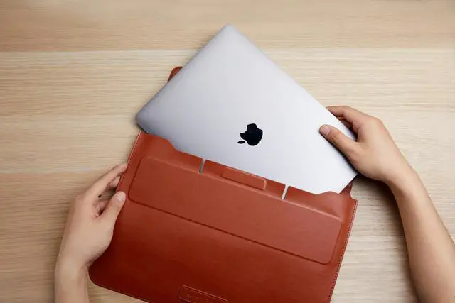 Alt view image 2 of 5 - HyperShield Stand & Go Laptop Sleeve for MacBook Pro 15"/16" in Tan