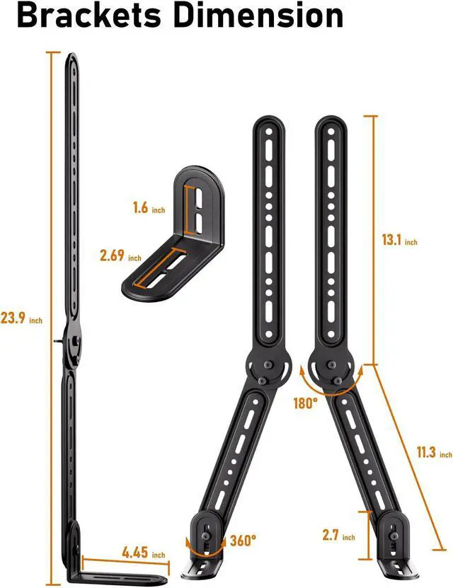 Alt view image 5 of 5 - KAMIWI Soundbar Mount Bracket,SoundBar Mounts Under TV or above TV,Soundbar TV Mount with 180deg Adjustable Extension Plates and L-Shaped Hooks,Sturdy Soundbar Mounting Holder Max Load 22 Lbs