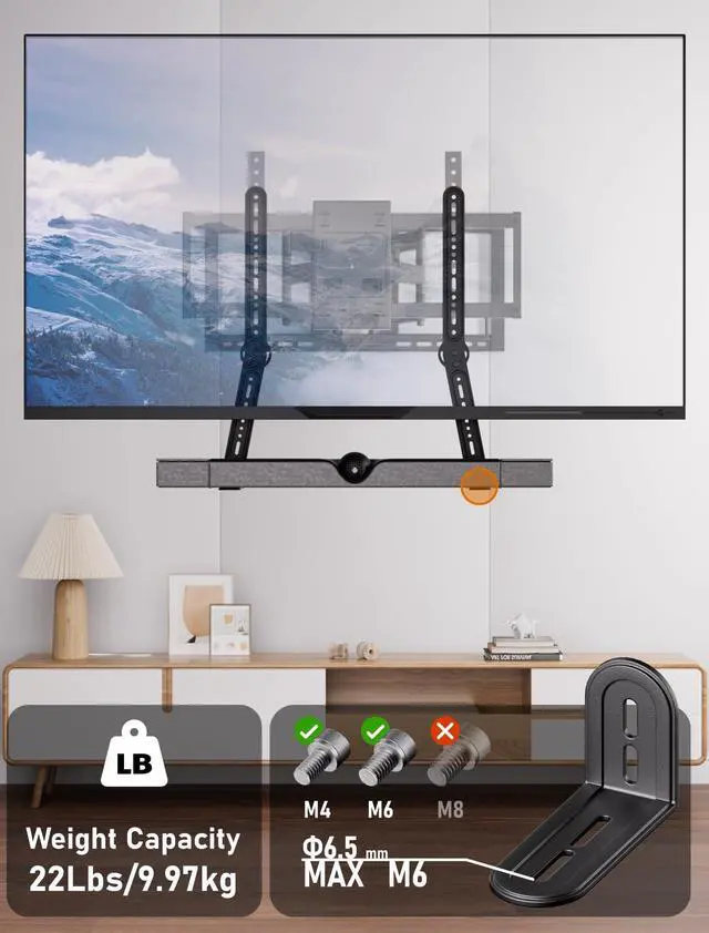 Alt view image 2 of 5 - KAMIWI Soundbar Mount Bracket,SoundBar Mounts Under TV or above TV,Soundbar TV Mount with 180deg Adjustable Extension Plates and L-Shaped Hooks,Sturdy Soundbar Mounting Holder Max Load 22 Lbs