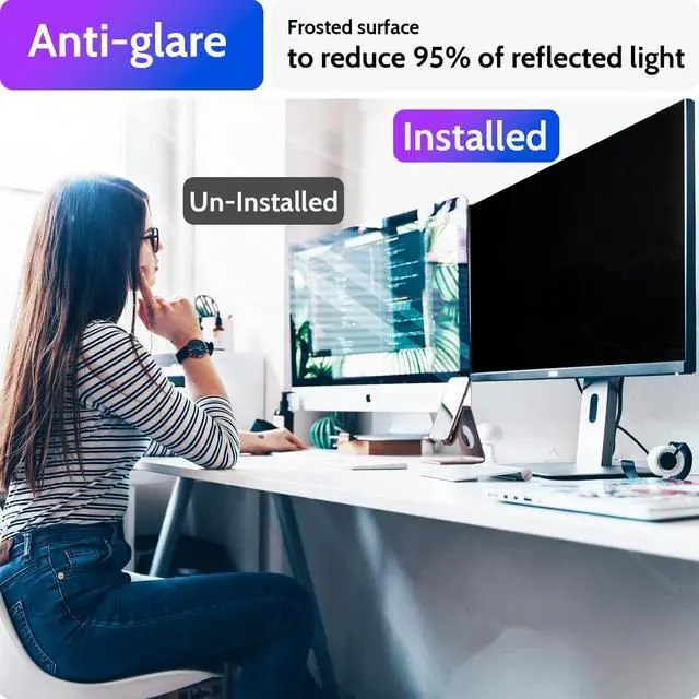Alt view image 3 of 5 - Peslv Privacy Screen for Computer Monitor 24 Inch 16:10 Aspect Ratio, Anti Blue Light Glare Removable 24 in Privacy Screen Filter Protective Film, HD 24 Inch Privacy Screen Protector for Monitor