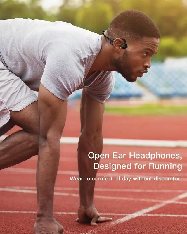 Alt view image 2 of 5 - Bone Conduction Headphones Bluetooth 5.0,Wireless Open Ear Headphones with Built-in Mic,Waterproof Earphones,Sweatproof Sports Headset for Running,Cycling,Hiking,Gym,Climbing & Driving(Black)