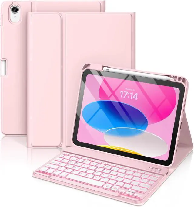 Main image of Hamile iPad 10th Generation Case with Keyboard 10.9 Inch - 7 Colors Backlit Detachable Folio Wireless Keyboard Cover with Pencil Holder for New iPad 10th Gen 2022 (Light Pink)