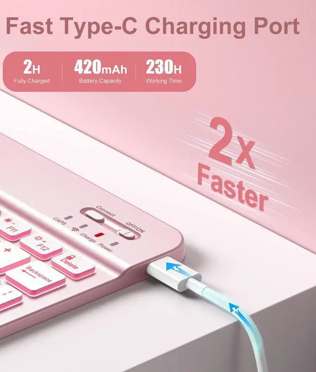 Alt view image 3 of 5 - Hamile iPad 10th Generation Case with Keyboard 10.9 Inch - 7 Colors Backlit Detachable Folio Wireless Keyboard Cover with Pencil Holder for New iPad 10th Gen 2022 (Light Pink)