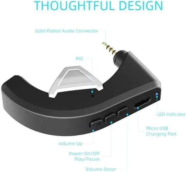 Alt view image 3 of 5 - YOCOWOCO aptX Wireless Bluetooth 5.0 Adapter for Bose QC3 QuietComfort 3 with Mic/Volume Control, Black
