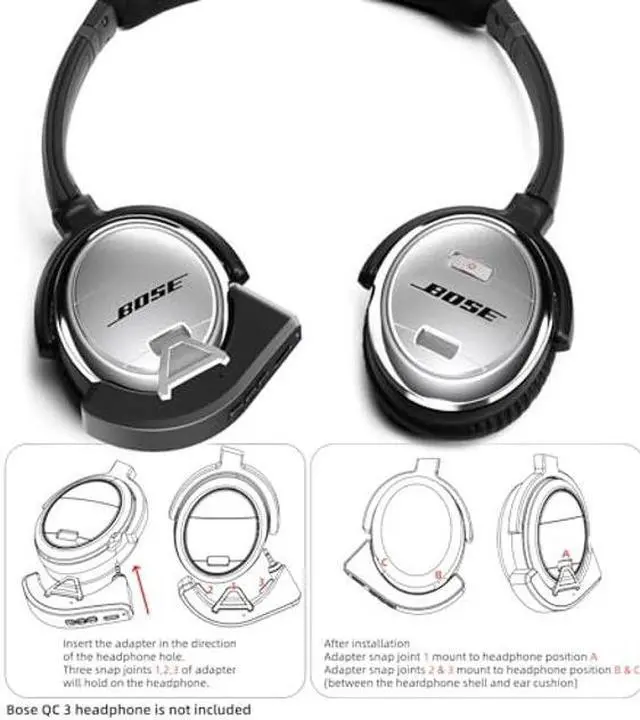 Alt view image 2 of 5 - YOCOWOCO aptX Wireless Bluetooth 5.0 Adapter for Bose QC3 QuietComfort 3 with Mic/Volume Control, Black