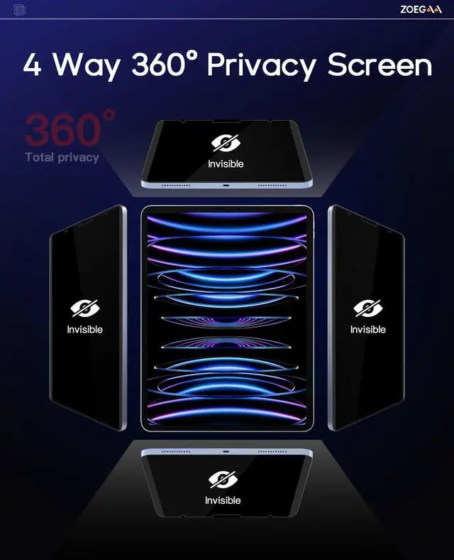Alt view image 3 of 5 - ZOEGAA iPad 9th Generation Privacy Screen Protector, Privacy Screen Protector for iPad 9th 8th 7th Generation (10.2/10.5 Inch, 2021/2019), Magnetic Removable & Reusable Anti Blue Light Glare Filter