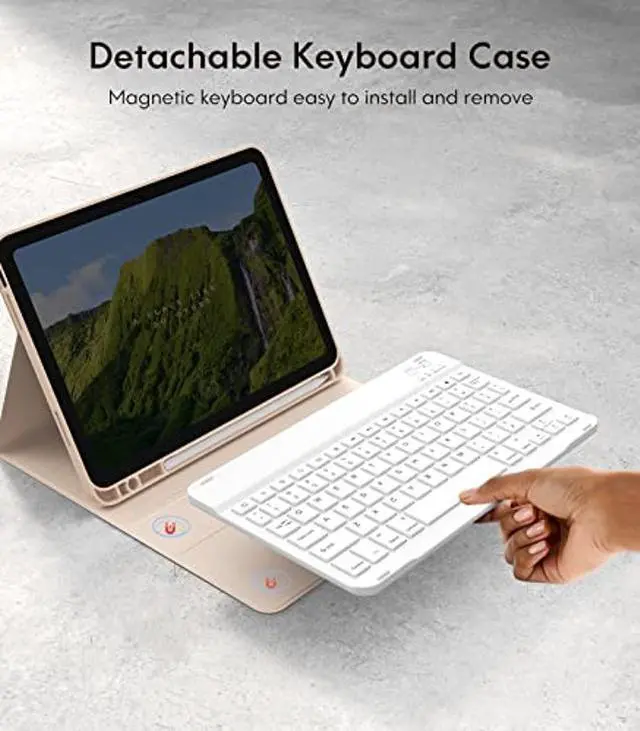Alt view image 3 of 5 - CHESONA Keyboard Case for iPad 10th Generation 10.9-inch 2022, Detachable Bluetooth Keyboard, Stand Folio Keyboard Cover with Pencil Holder, Rechargeable Keyboard for iPad 10th Gen 2022 (Pink)