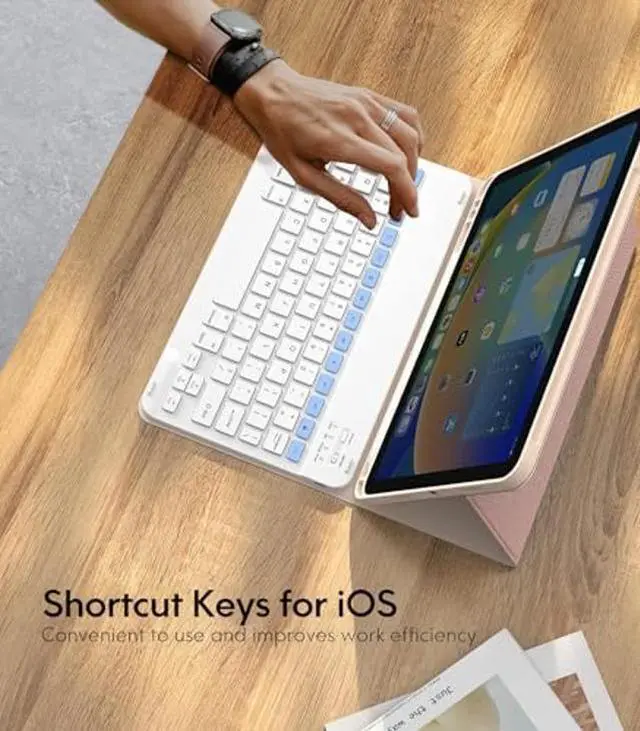 Alt view image 4 of 5 - CHESONA Keyboard Case for iPad 10th Generation 10.9-inch 2022, Detachable Bluetooth Keyboard, Stand Folio Keyboard Cover with Pencil Holder, Rechargeable Keyboard for iPad 10th Gen 2022 (Pink)