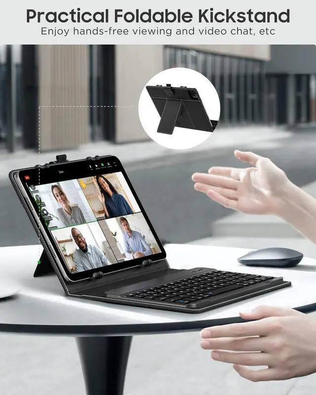 Alt view image 2 of 5 - MoKo Universal Tablet Case with Keyboard for 9",9.7",10.1",10.2",10.4",10.5",10.9",11" Tablets, with Removable Wireless Bluetooth Keyboard & Pen Holder for iPad, Samsung, Fire, Pixel, Other Tablet