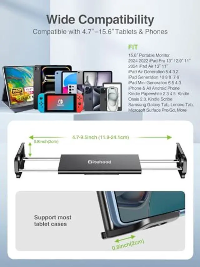 Alt view image 3 of 5 - elitehood Aluminum iPad Stand Floor, Tripod Holder - 65'' Adjustable iPad Pro 12.9 Stand, iPad Holder Stand for iPad Pro 12.9, 11 inch, iPad Air, Mini 2 3 4 and 4.7-13" Tablets and Phones- Black