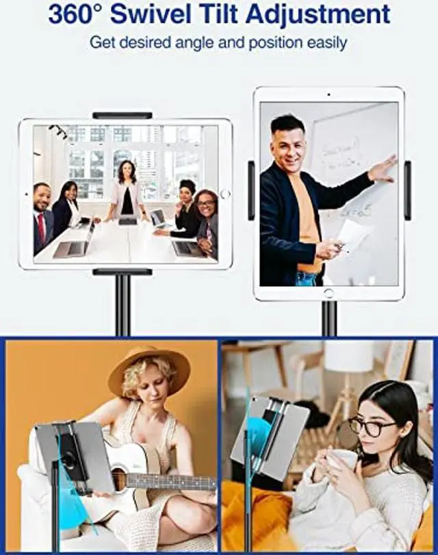 Alt view image 4 of 5 - elitehood Aluminum iPad Stand Floor, Tripod Holder - 65'' Adjustable iPad Pro 12.9 Stand, iPad Holder Stand for iPad Pro 12.9, 11 inch, iPad Air, Mini 2 3 4 and 4.7-13" Tablets and Phones- Black
