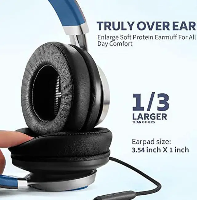 Alt view image 2 of 5 - COOSII AC01 Over-Ear Headphones Wired, Noise Isolating Corded Stereo Headsets with Microphone Volume Control for Adults Teens 3.5mm for Chromebooks, Laptop, Computer, Tablets, Travel (Black Blue)