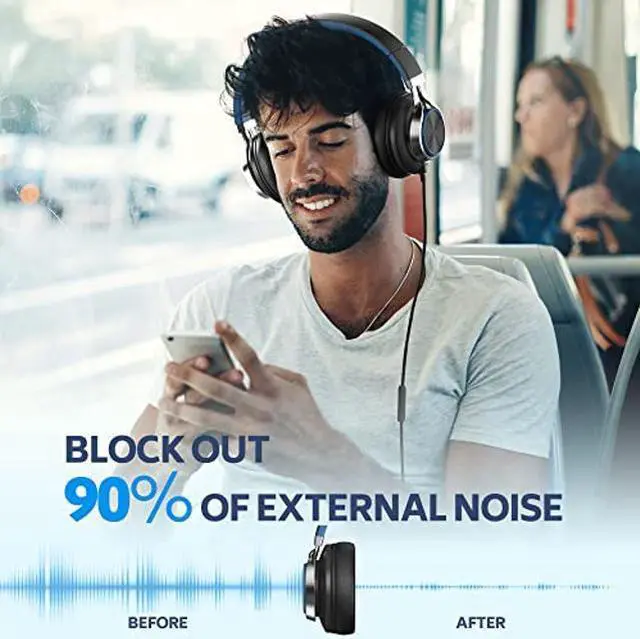 Alt view image 4 of 5 - COOSII AC01 Over-Ear Headphones Wired, Noise Isolating Corded Stereo Headsets with Microphone Volume Control for Adults Teens 3.5mm for Chromebooks, Laptop, Computer, Tablets, Travel (Black Blue)