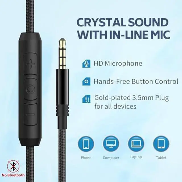 Alt view image 5 of 5 - COOSII AC01 Over-Ear Headphones Wired, Noise Isolating Corded Stereo Headsets with Microphone Volume Control for Adults Teens 3.5mm for Chromebooks, Laptop, Computer, Tablets, Travel (Black Blue)