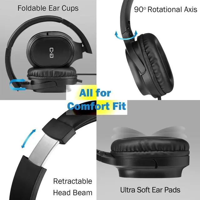 Alt view image 4 of 5 - C G CHANGEEK Extra Long Cord Headphones for TV & PC with Volume Control, 18 Feet / 5.5M Extension Spring Coiled Cord, Universal 3.5mm AUX Audio, Wired Over Ear Stereo Headset, CGS-W6