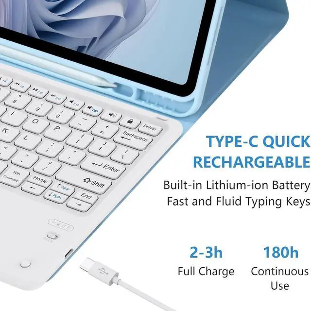 Alt view image 4 of 5 - BQSS Keyboard Case for iPad Air 13 inch(M2) 2024 Case with Keyboard for iPad Pro 12.9 inch 6th Gen 2022/5th Gen Keyboard Cover Detachable Backlit Wireless Keyboard Case Pencil Holder (Light Blue)