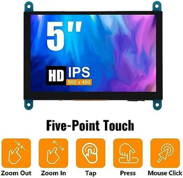 Alt view image 2 of 5 - JUZITAO 5 Inch IPS LCD Touch Screen Display Panel Monitor 800x480 Capacitive Screen HDMI Monitor for Raspberry Pi 4 3B+ BB Black Windows 10 8 7 PC