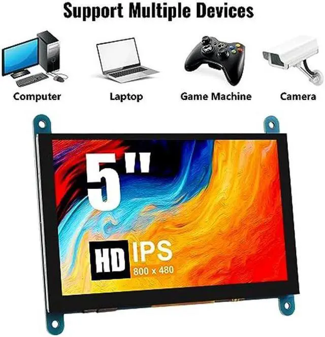 Alt view image 4 of 5 - JUZITAO 5 Inch IPS LCD Touch Screen Display Panel Monitor 800x480 Capacitive Screen HDMI Monitor for Raspberry Pi 4 3B+ BB Black Windows 10 8 7 PC