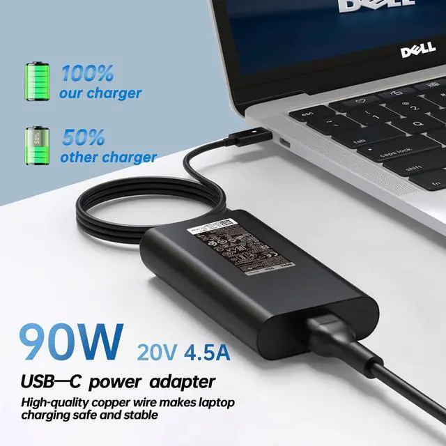 Alt view image 5 of 5 - Original 90W USB C Type C Laptop Charger for Dell XPS 13 Precision 3540 Latitude 5520 5400 3400 3500 5410 5430 7300 5550 5300 2in1,7400 2in1,7390 2in1,7200 2in1,0TDK33 AC Adapter Power Cord