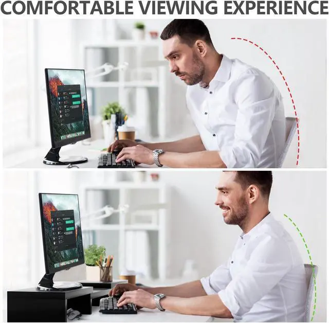 Alt view image 5 of 5 - TAVR Dual Monitor Stand Riser Office Desktop Organizer Stand for 2 Monitors, Adjustable Length and Angle 3 Shelf, Extra Long Multifunctional Stand up to 48.2" fit Computer, Laptop, TV, Black