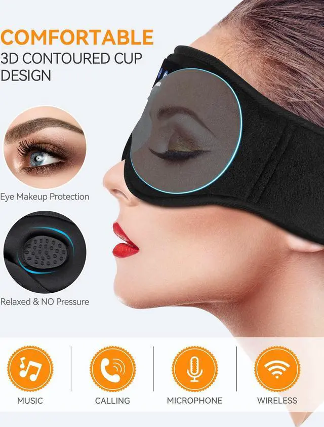 Alt view image 2 of 5 - MUSICOZY 3D Bluetooth Sleep Mask with Headphones, Wireless Music Sleep Headband Eye Mask for Side Sleepers, Men, Women, and Mom, Ideal for Sleeping, Travel, Meditation, Cool Tech Gifts