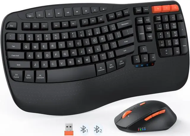 Main image of MEETION Wave Ergonomic Keyboard and Mouse Wireless, USB/Bluetooth Wave Ergo Keyboard with Wrist Rest, 4 DPI Adjustable Swing Wheel Silent Wireless Mouse Rechargeable for Windows/Mac/Android Director-D