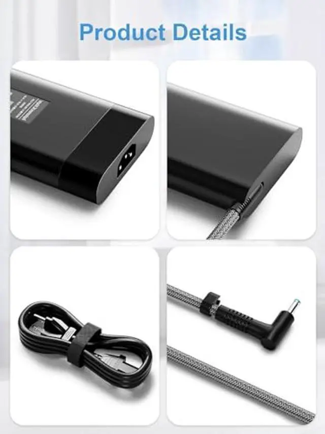 Alt view image 5 of 5 - 200W Laptop Charger for HP Victus Gaming 15 16 Omen Gaming 15 17 Pavilion 15 17 ZBook Fury Studio 15 17 G10 G9 G8 G7 G6 G5 G3 Envy TPN-DA10 L00818-850 Power Supply Cord AC Adapter