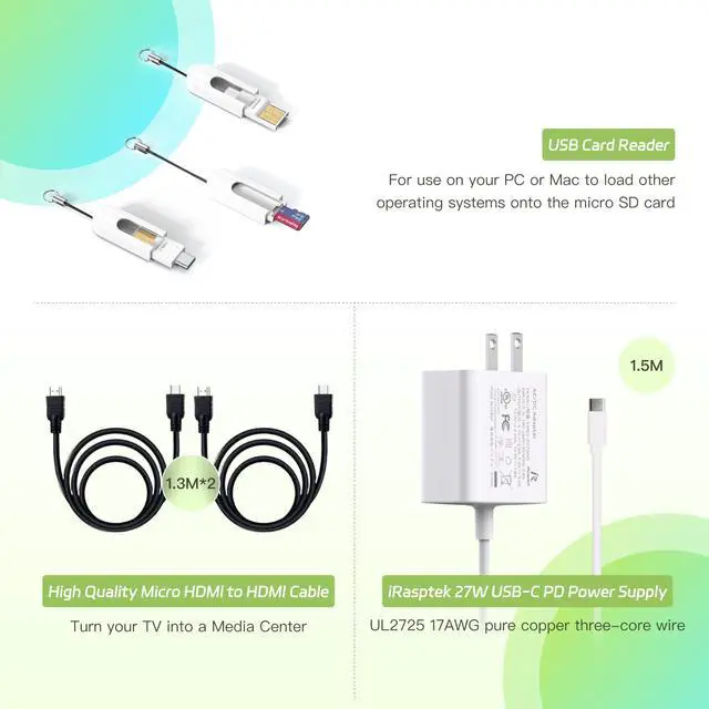 Alt view image 5 of 5 - iRasptek Starter Kit for Raspberry Pi 5 RAM 4GB- 64GB Edition of OS-Bookworm Pre-Loaded(Red&White Case)