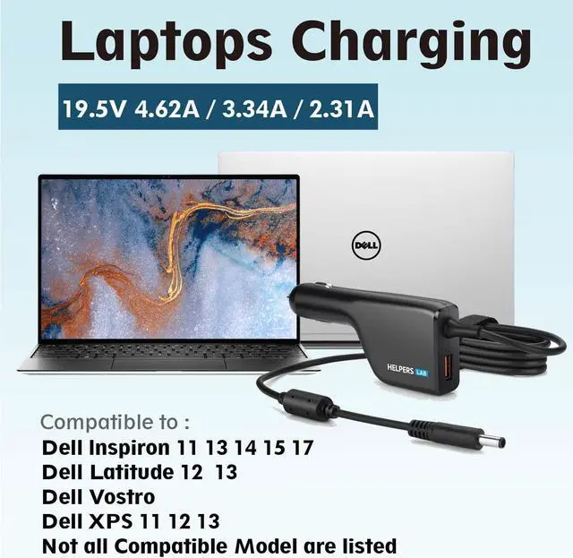Alt view image 4 of 5 - 19.5V 2.31A 45W Laptop Car Charger Adapter Compatible for Dell Latitude 13 7350 lnspiron 11 13 14 7437 XPS 12 13 9333 9343 9344 9350 9360 LA45NM130 LA45NM131 LA45NM140