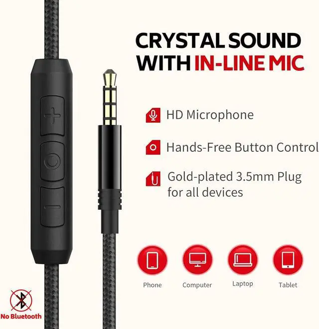 Alt view image 5 of 5 - COOSII Over Ear Headphones Wired, AC01 Noise Isolating Corded Stereo Headsets with Microphone Volume Control for Adults Teens 3.5mm Jack for Chromebooks, Laptop, Computer, Tablets, Travel (Black Red)